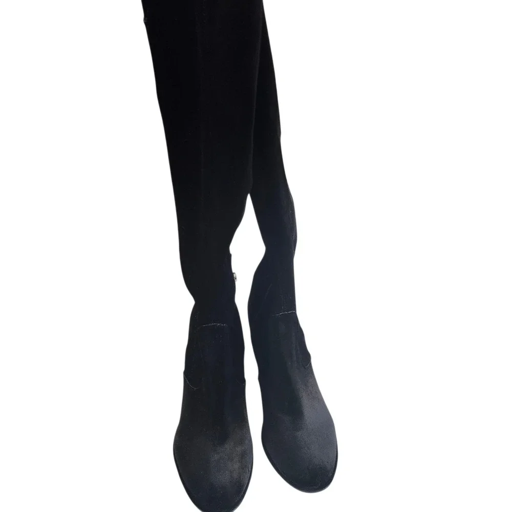 Marc Fisher Black Velvet Over the Knee Boots Block Heel Lace Up‎ Back Size 8.5